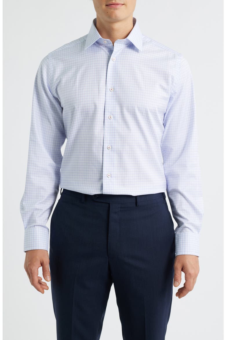 Trim Fit Twill Check Dress Shirt, Main, color, SKY/BERRY
