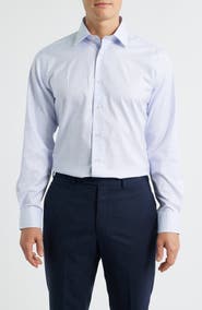 David Donahue Trim Fit Twill Check Dress Shirt