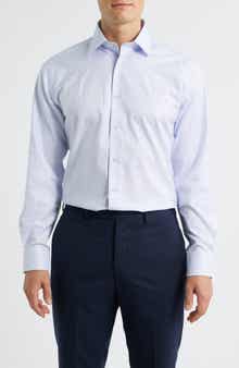 David Donahue Trim Fit Twill Check Dress Shirt