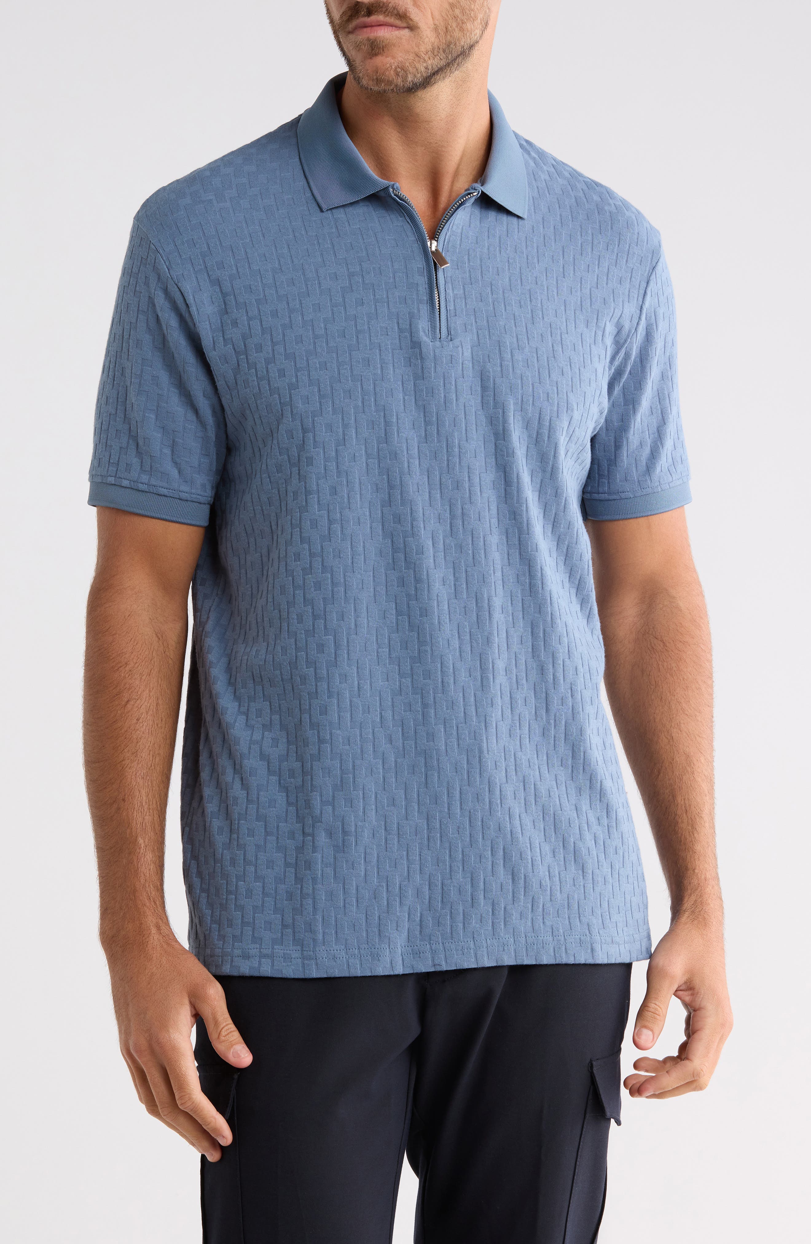 Geo Textured Zip Polo