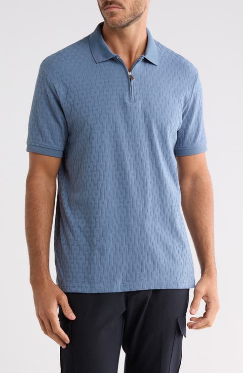 Geo Textured Zip Polo