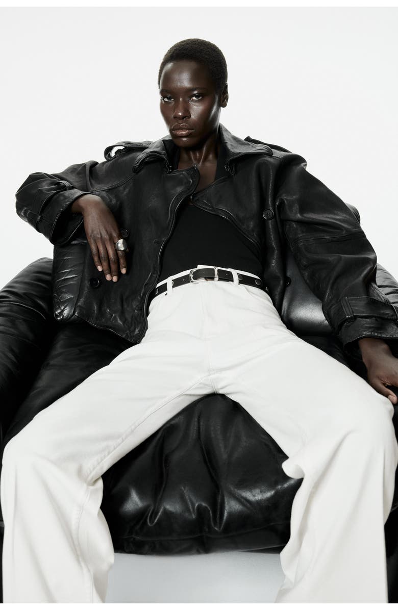 H&M Belted bootcut pants, Alternate, color, White