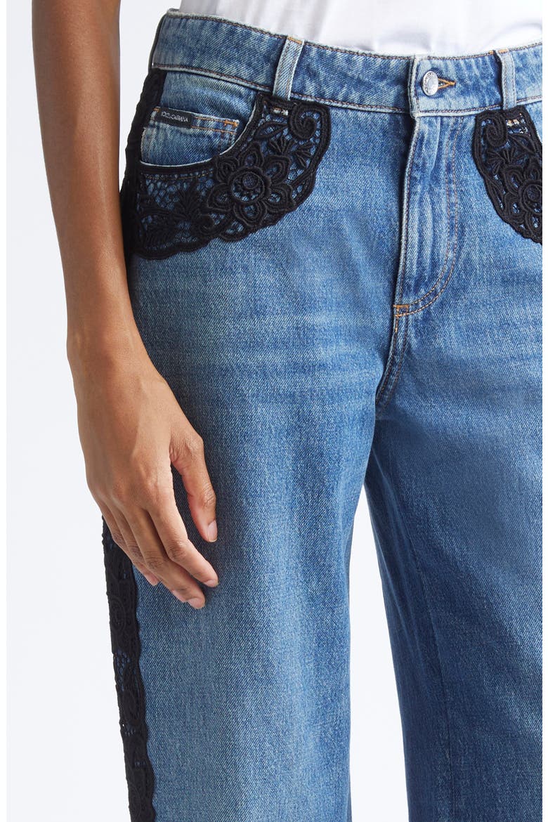 Lace Trim Straight Leg Jeans, Alternate, color, S9001 BLUE