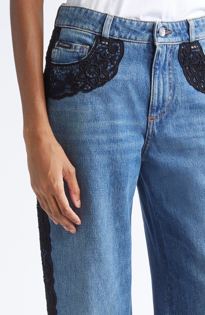 Dolce&Gabbana Lace Trim Straight Leg Jeans, Alternate, color, S9001 Blue