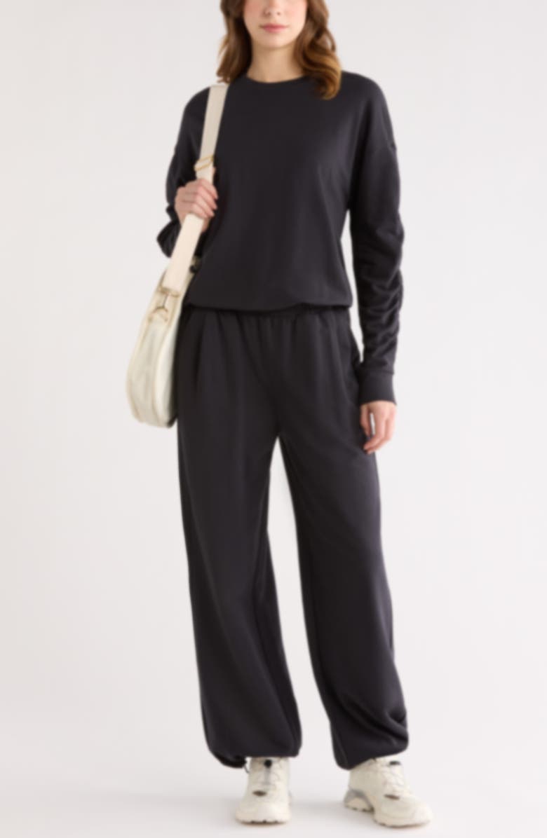 Zella Cinch Cord Hem Sweatpants, Alternate, color, Black