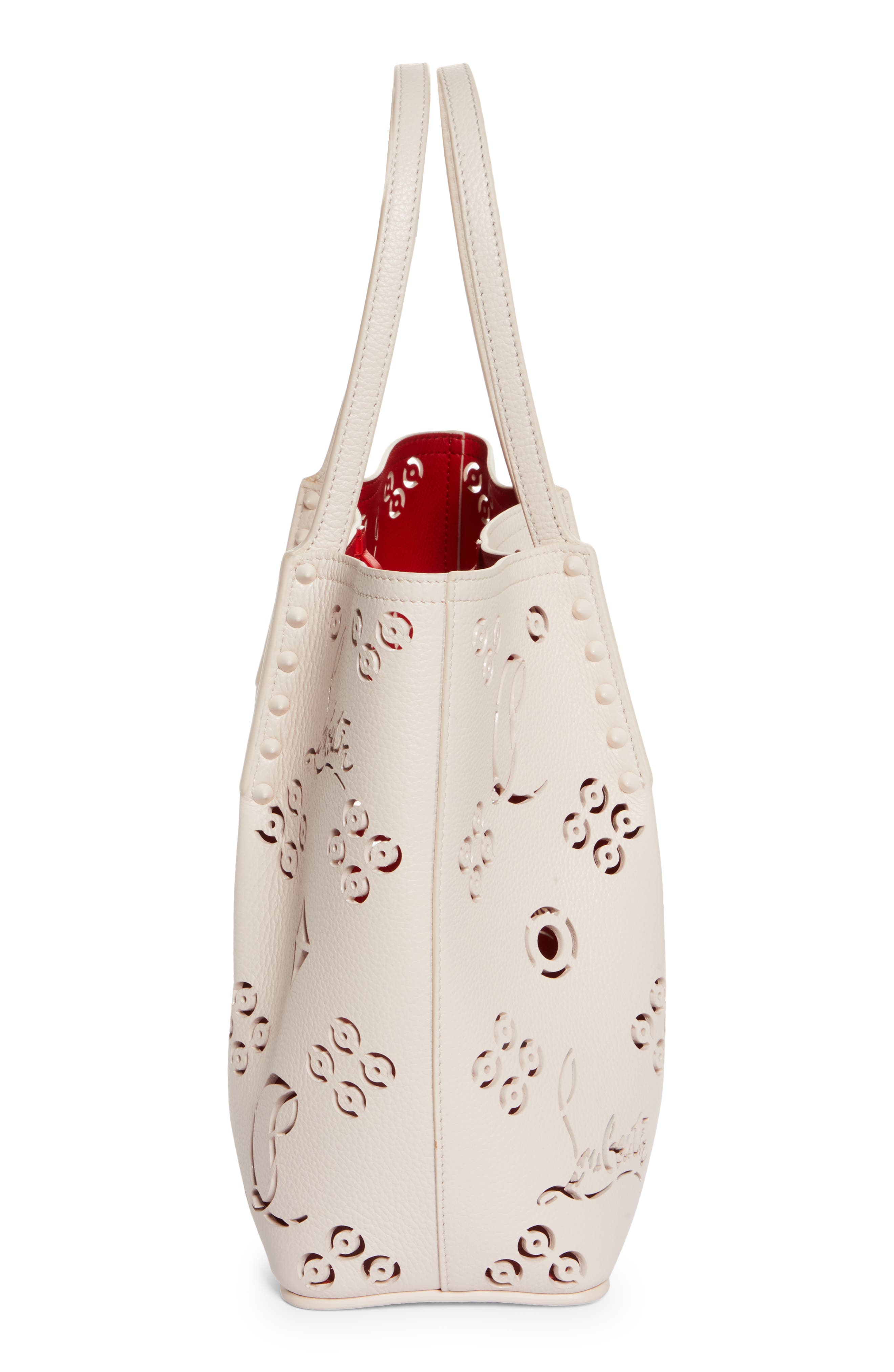 Small Cabarock Loubinthesky Perforated Leather Tote, Alternate, color, LECHE/ LECHE
