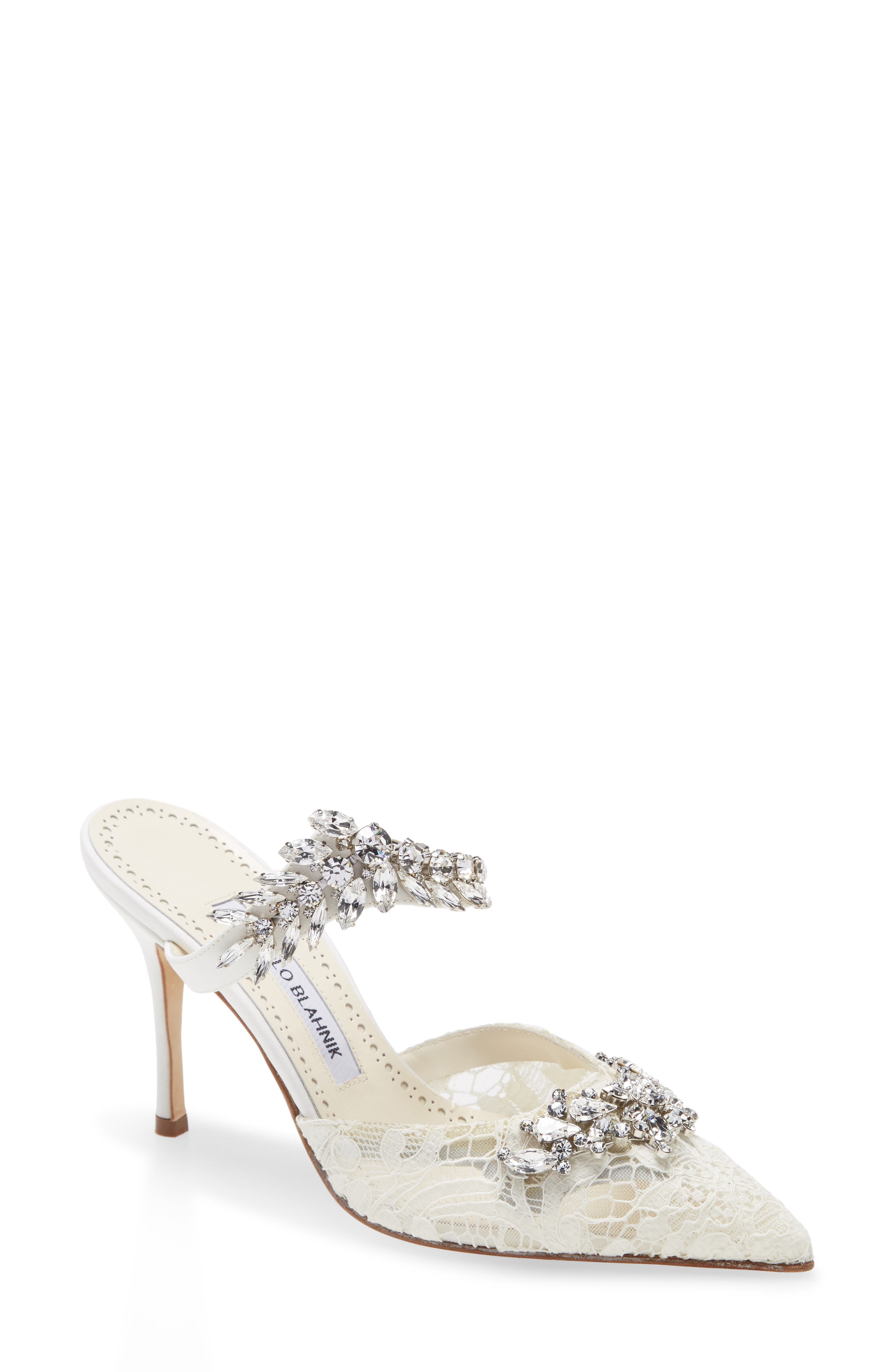 Manolo Blahnik Lurum Crystal Leaf Pointed Toe Mule, Main, color, 