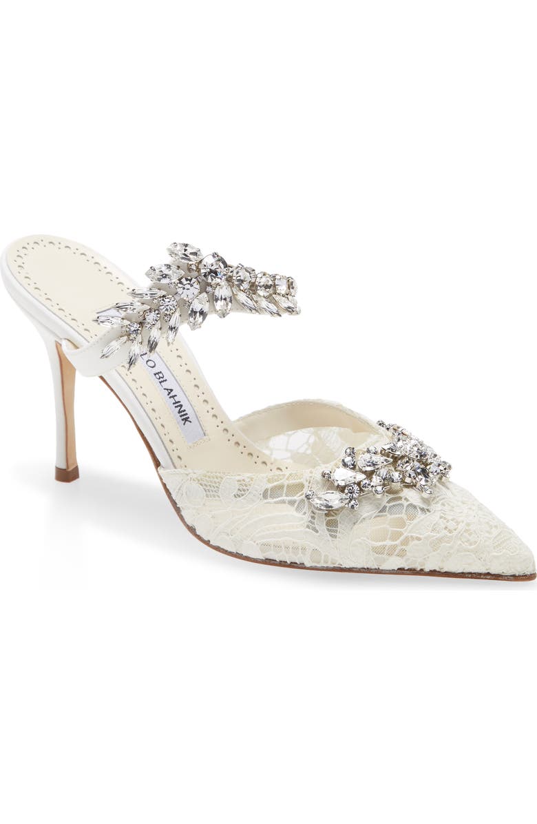 Manolo Blahnik Lurum Crystal Leaf Pointed Toe Mule, Main, color,