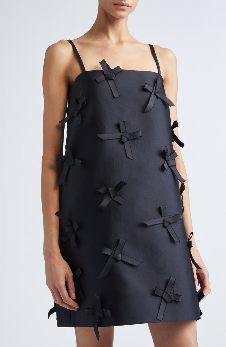 Jil Sander Bow Embellished Duchess Satin Minidress, Alternate, color, Black