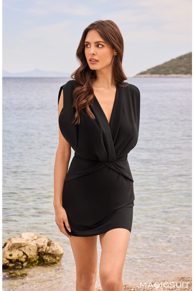 Surplice Plunge Neck Jersey Matte Cover-Up Dress, Alternate, color, BLACK