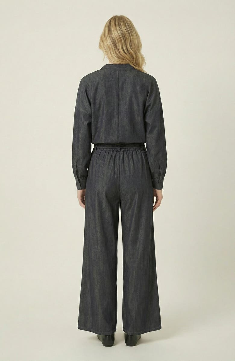 Modenaire Relaxed Drawstring Wide-Leg Collared Lounge Set, Alternate, color, Dark Blue