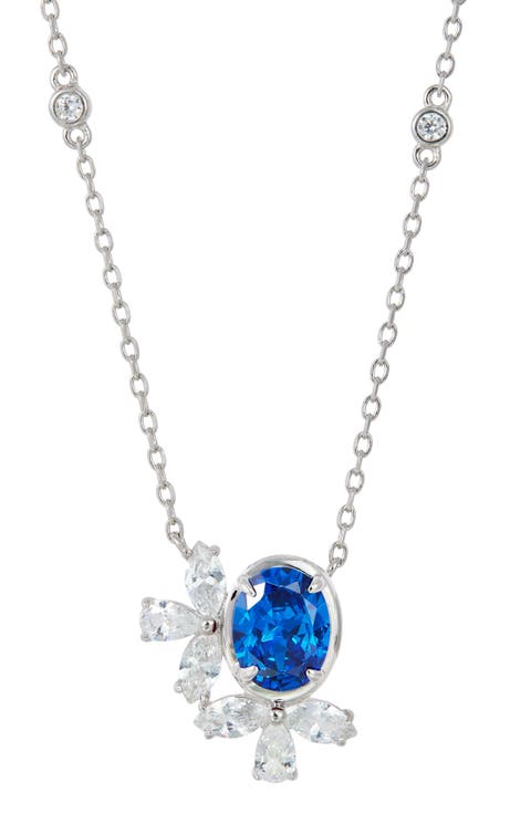 Cubic Zirconia Cluster Oval Pendant Necklace