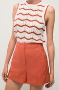 Veronica Beard Jerrel Chevron Stripe Cotton Blend Sleeveless Sweater