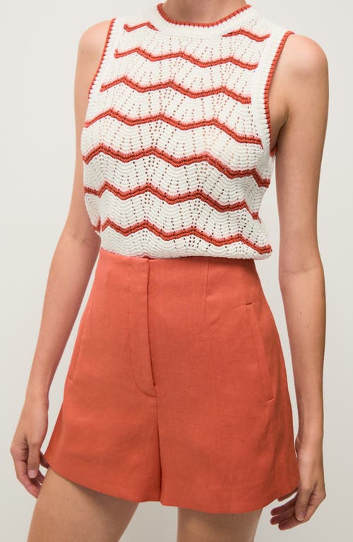 Shop Veronica Beard Jerrel Chevron Stripe Cotton Blend Sleeveless Sweater In Off White Pink Shell Persimmon