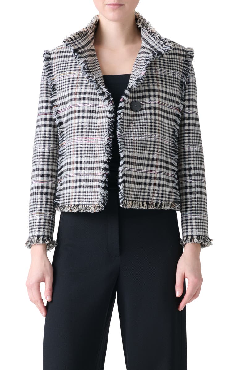 Akris punto Check Fringe Trim Crop Jacket, Main, color, Cream-Black