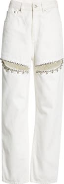 Area Crystal Slit Straight Leg Jeans