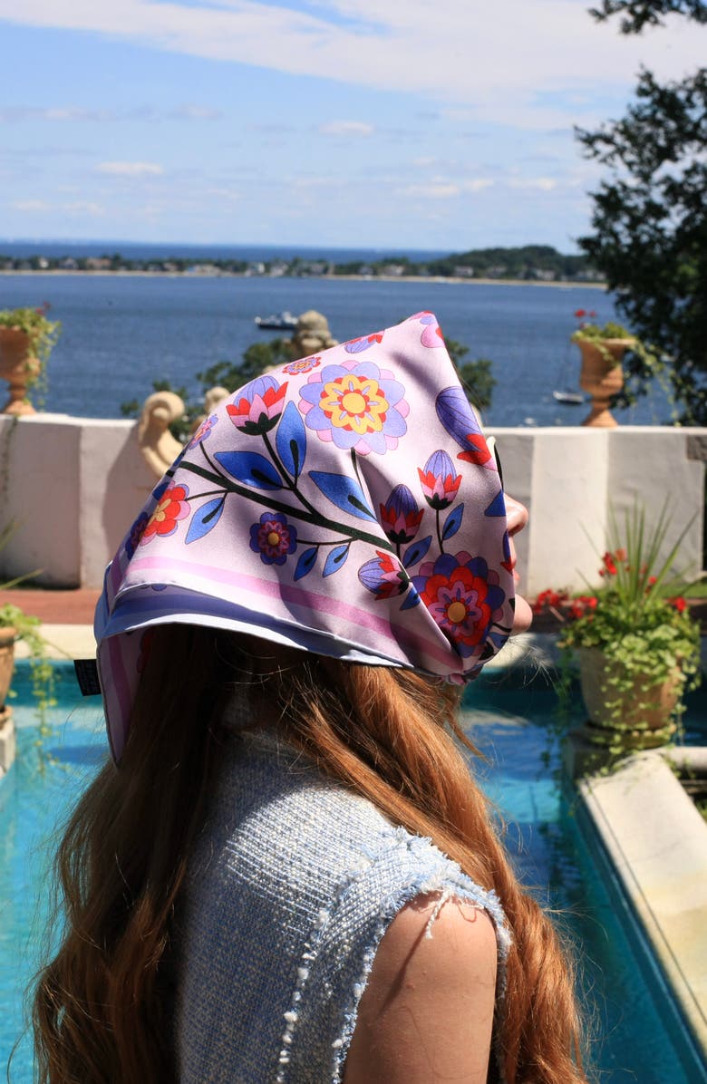 Jessie Zhao New York Double Sided Silk Scarf Of Pink Garden, Alternate, color, Pink