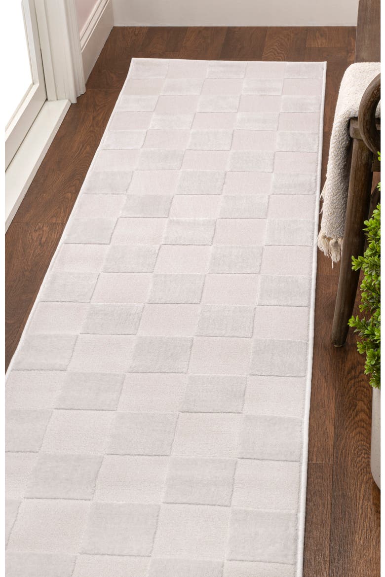 Thea Modern Geometric Checkerboard High-Low Area Rug, Alternate, color, White/Cream