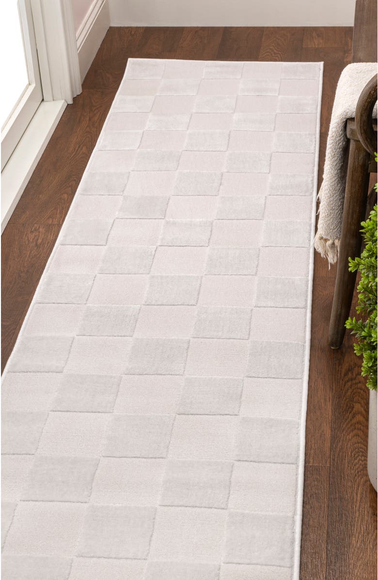 JONATHAN Y Thea Modern Geometric Checkerboard High-Low Area Rug, Alternate, color, White/Cream