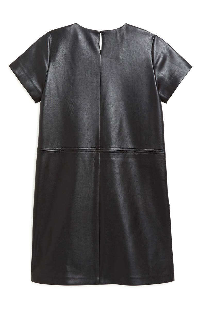 Tractr Kids' Faux Leather Shift Dress, Alternate, color, Black