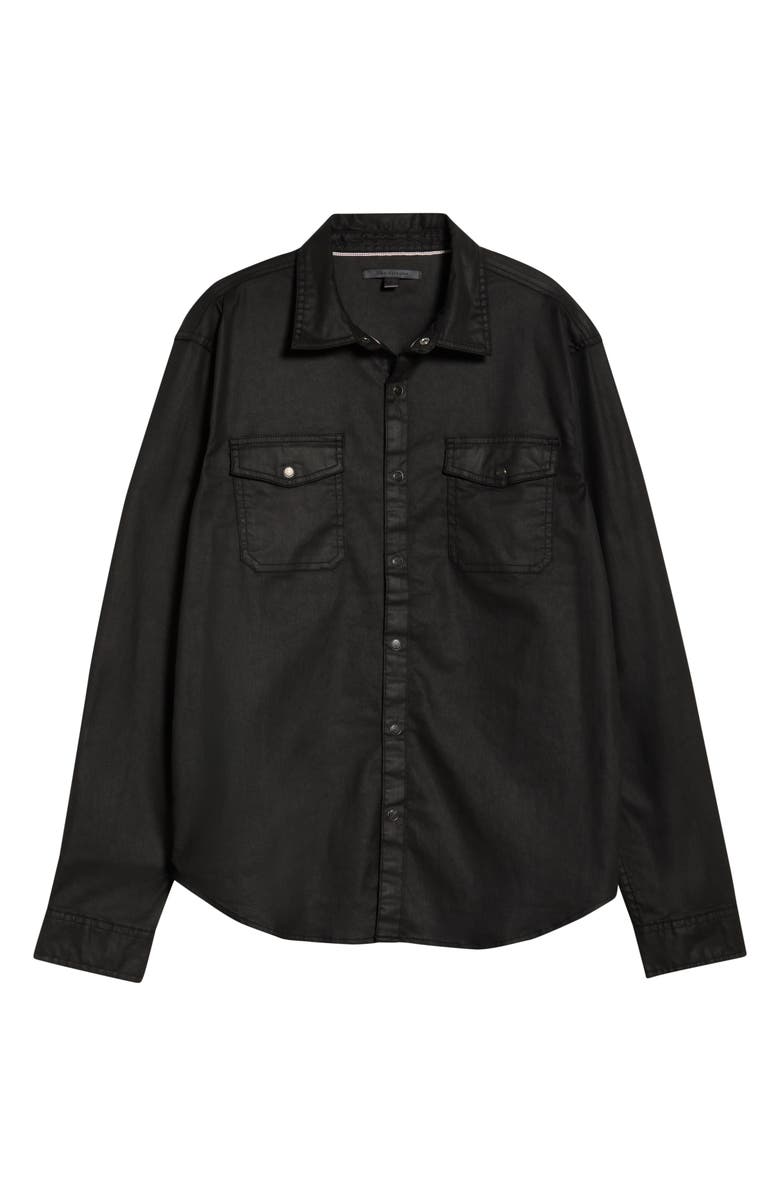 John Varvatos Otto Coated Stretch Cotton Snap-Up Western Shirt, Alternate, color, Black