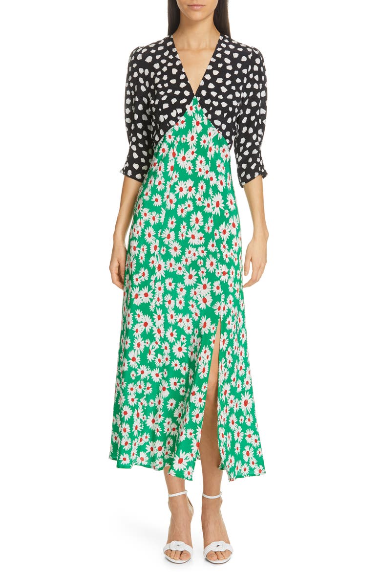 Marha Mixed Print Dress, Main, color, GREEN RED DAISY
