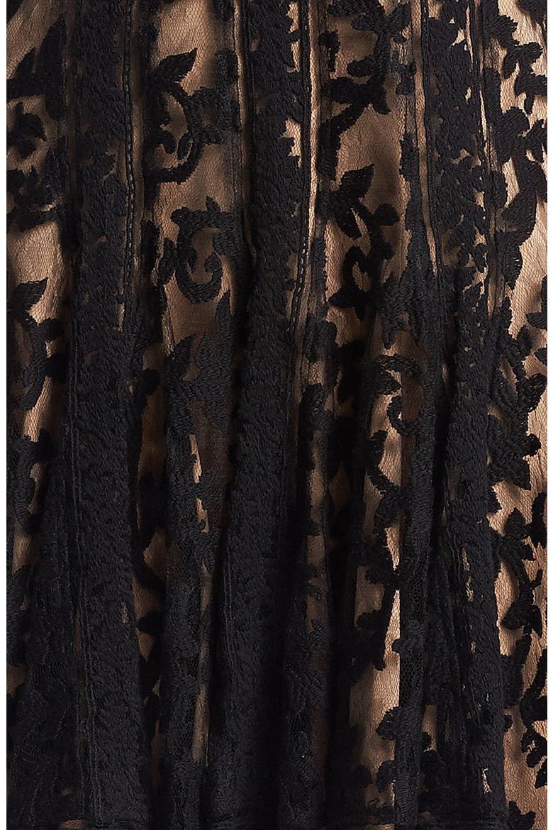 Embroidered Lace Fit & Flare Dress, Alternate, color, BLACK/ NUDE