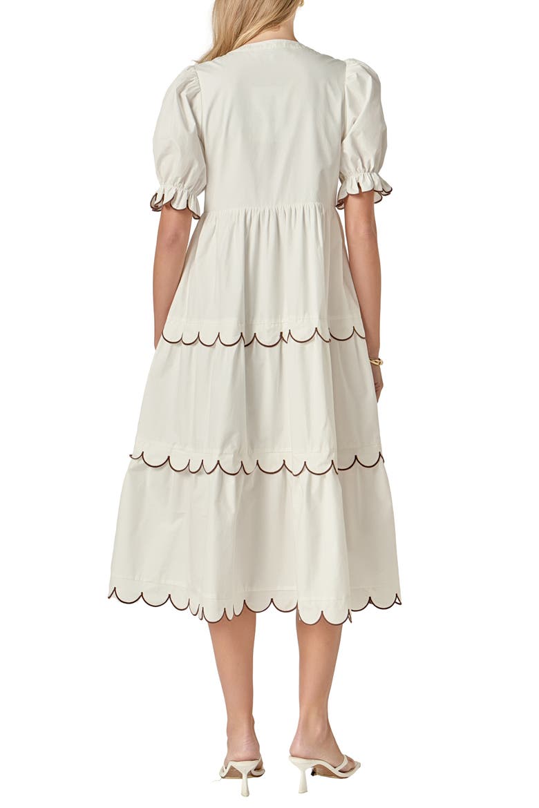Contrast Scalloped Trim Cotton Midi Dress, Alternate, color, CREAM/BROWN