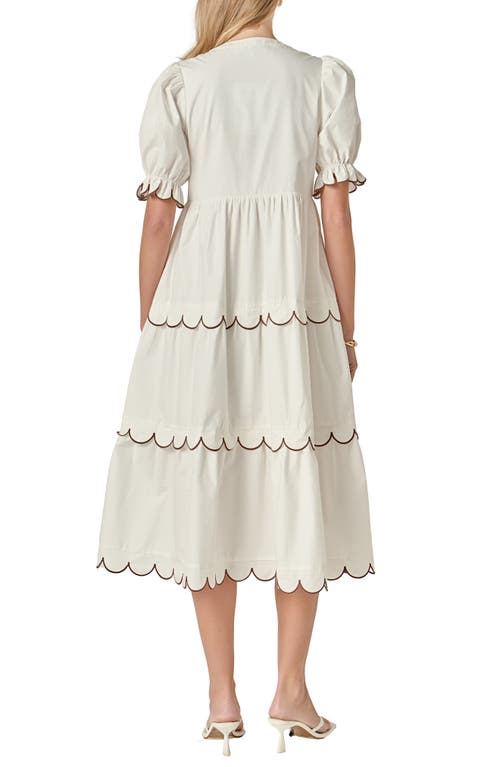 English Factory Contrast Scalloped Trim Cotton Midi Dress In White
