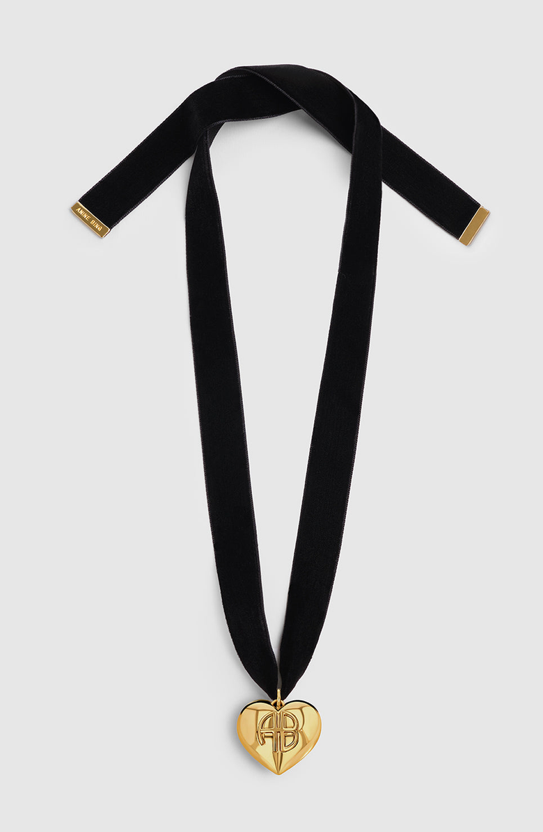 ANINE BING Chunky Heart Velvet Choker, Main, color, 