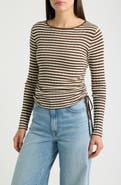 24Colours Stripe Drawstring Ruched Rib Top
