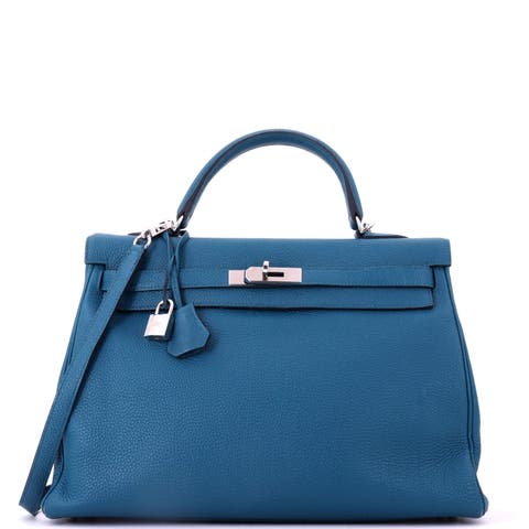 Kelly Handbag Blue Togo with Palladium Hardware 35
