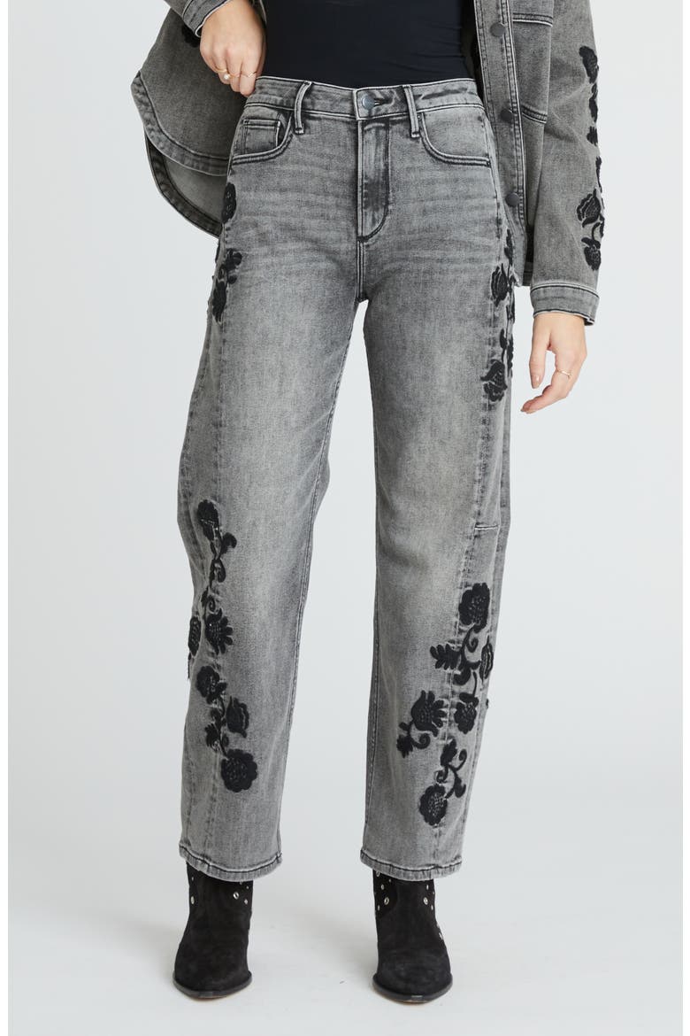 Elaine x Black Brocade Straight Leg Jeans, Main, color, GREY WASH