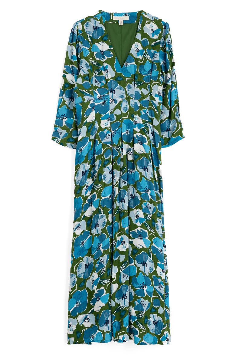 Etta Floral Pleated Midi Dress, Alternate, color, PAPER HELLEBORES FOREST GREEN