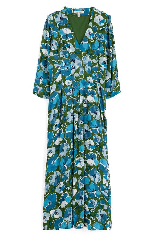 Shop Seasalt Cornwall Etta Floral Pleated Midi Dress In Paper Hellebores Forest Green
