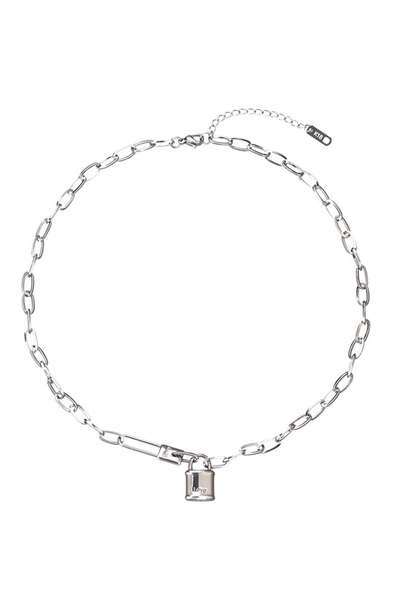 Candice Lock Pendant Necklace, Main, color, SILVER