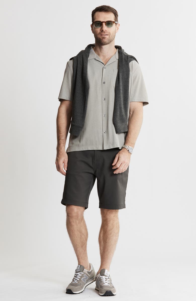 JACHS Short Sleeve Knit Oxford Button-Up Shirt, Alternate, color, Light Olive