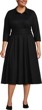 Lands' End Poplin Midi Wrap Front Dress