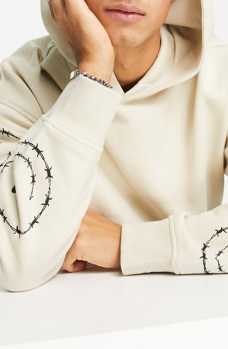 Topman Smile Oversize Cotton Graphic Hoodie, Alternate, color, Stone