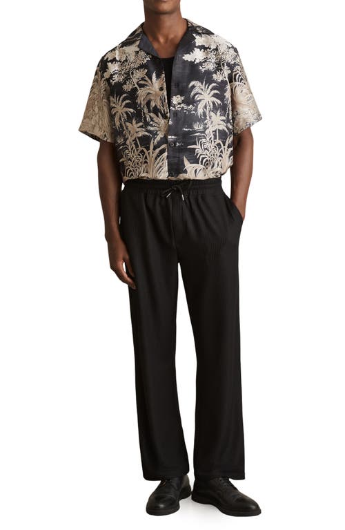 Reiss Black Jungle Print Cuban-collar Shirt In Black