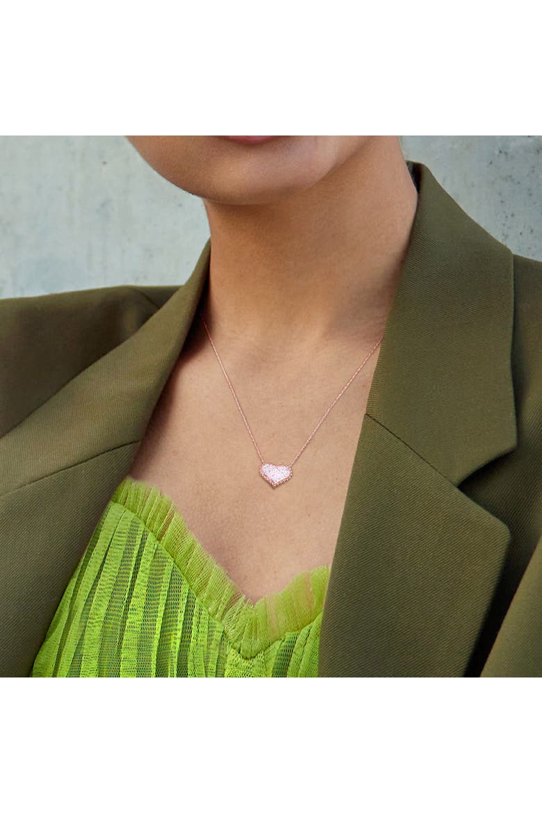 Diamond Clustered Heart Necklace 10k Rose Gold, Alternate, color, Rose Gold