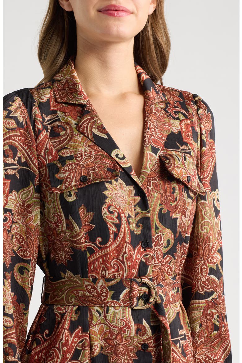 Floral Long Sleeve Midi Shirtdress, Alternate, color, BLACK MULTI