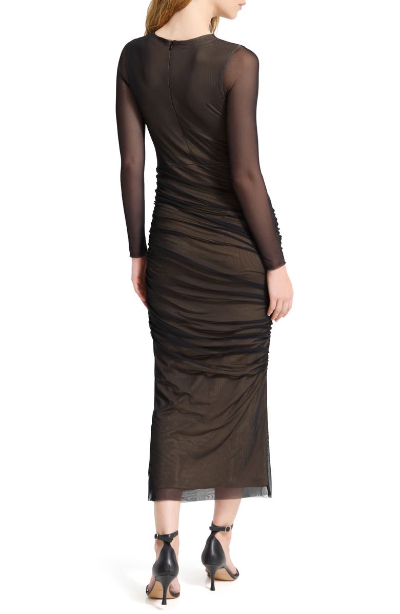 Marcella Gia Long Sleeve Mesh Maxi Dress, Alternate, color, Black And Sand