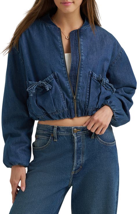 Oversize Bubble Hem Denim Bomber Jacket