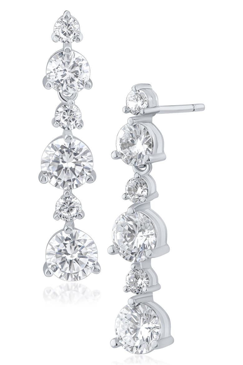 Alternating Cubic Zirconia Linear Drop Earrings, Main, color, CLEAR/ SILVER