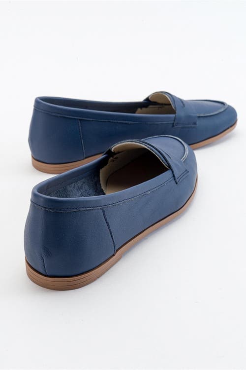 Forever & Always Shoes Dorothy Leather Loafer In Navy Blue Leather