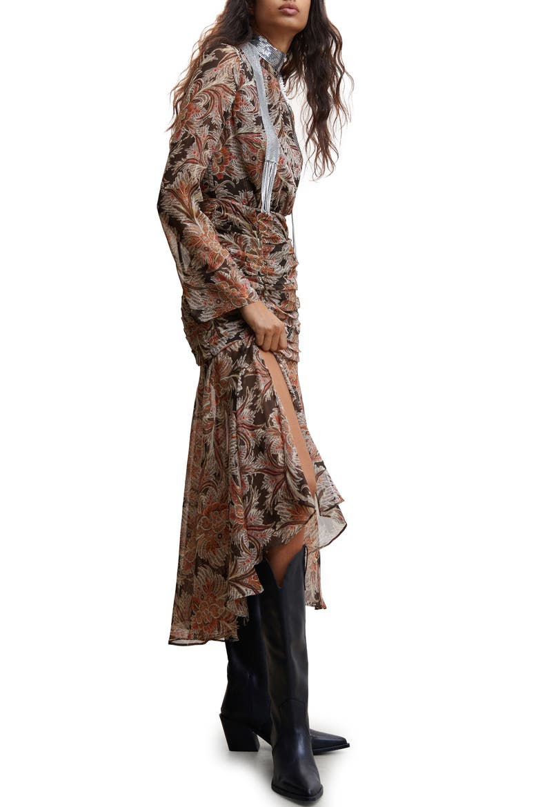 Paisley Print Ruffle Dress, Alternate, color, BROWN/BLACK