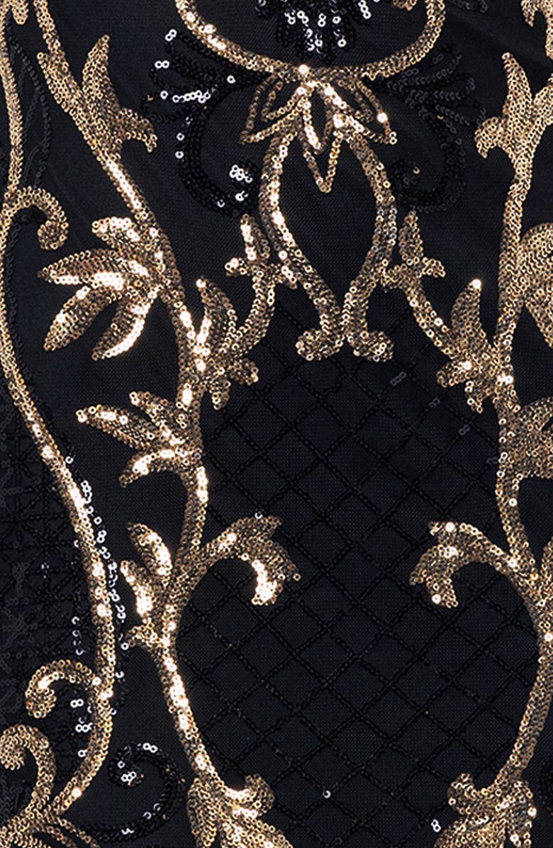 Blondie Nites Sequin One-Shoulder Feather Cuff Cocktail Minidress, Alternate, color, 