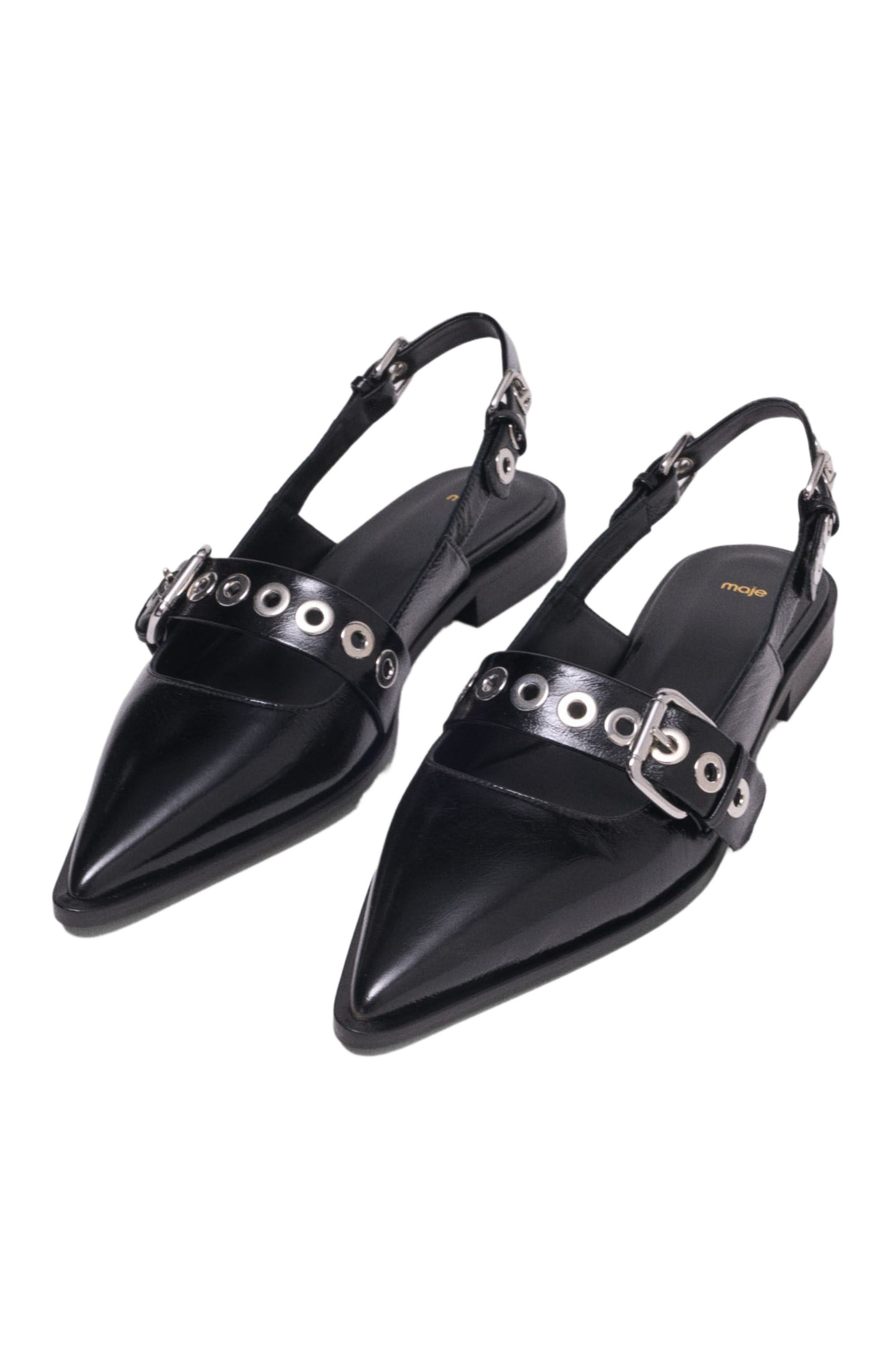 maje Flat leather strap slingbacks, Alternate, color, Black