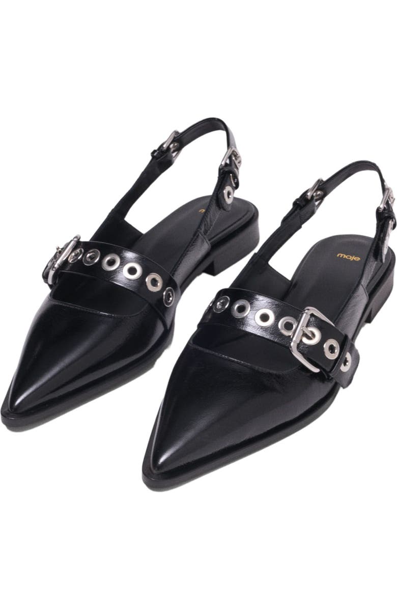 maje Flat leather strap slingbacks, Alternate, color, Black